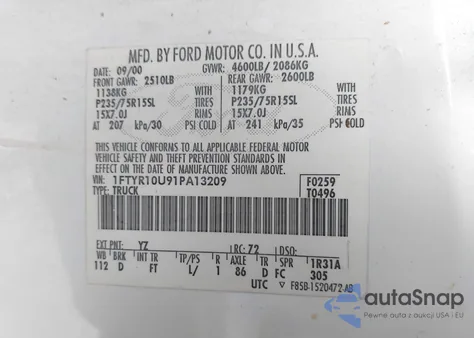 2001 Ford Ranger Edge/Xl/Xlt z USA, uszkodzony, nr VIN 1FTYR10U91PA13209